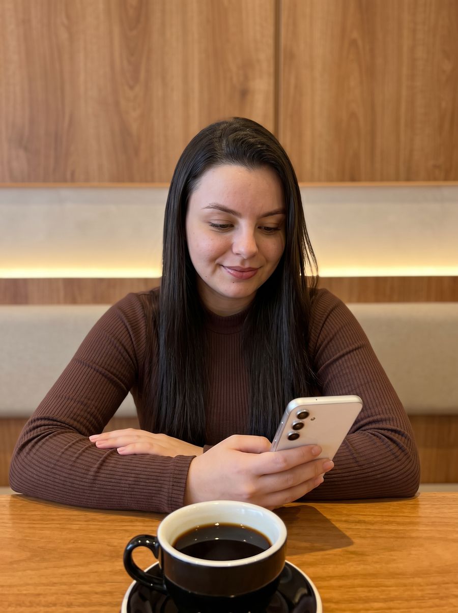 Kailany respondendo mensagens no celular